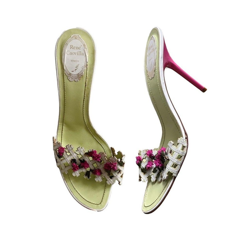 Vintage René Caovilla Rose Fence Heel Sandals